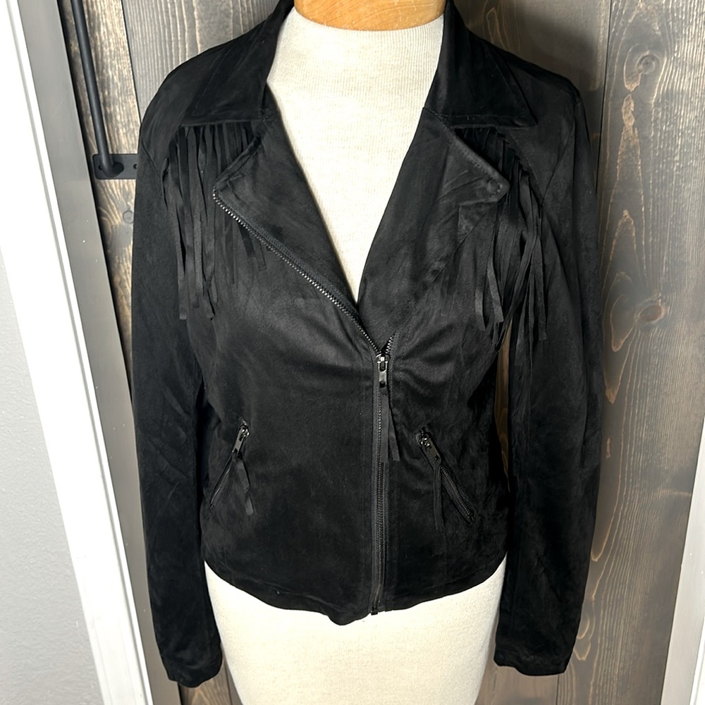 Black Fringe Zip up Jacket